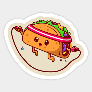 Cute Taco Playing Jump Rope Cartoon Sticker